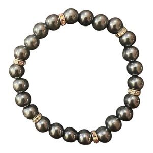 CUSTOMIZABLE Graphite dark gray stretchy beaded charm bracelet